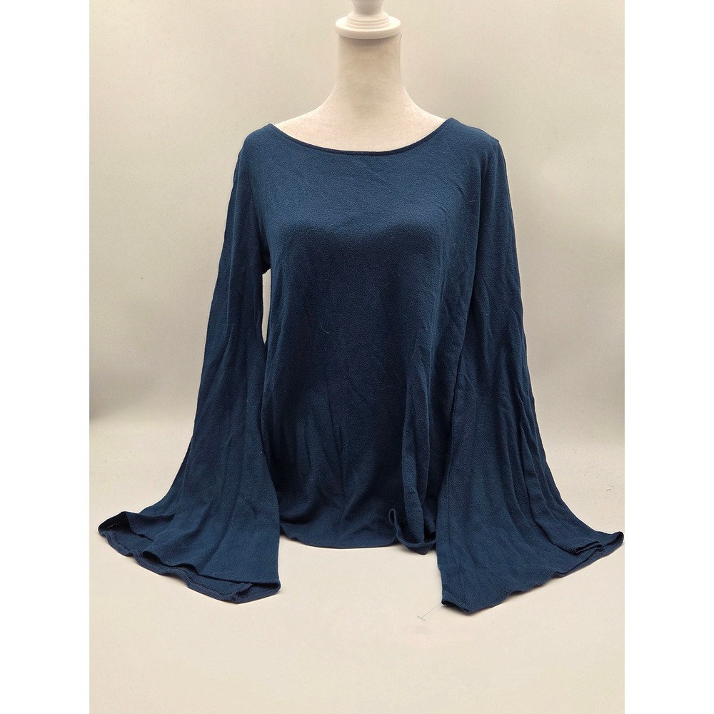 Navy Blue 100% Modal Bell Sleeve Boat Neck Top Made in USA 101-684